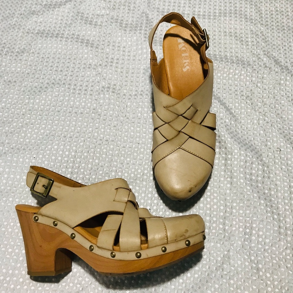 Kork-Ease Cream Leather Clog Heels